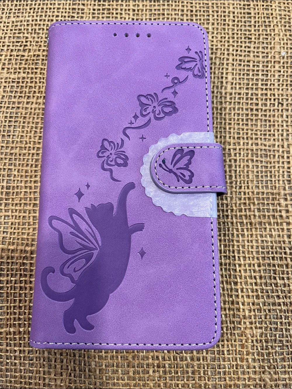 Purple Butterfly Cat Wallet Phone Case - Cute Folio Cover